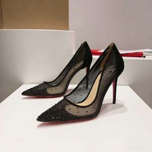 <b>Black</b> Winter 8CM Thin Heel Height Increasing <b>Wedding</b> Dress <b>Shoes</b> Rhinestones Breathable Mesh Pointed Slip-On Bridal <b>Shoes</b> - Product Image 1