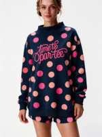 Sweat-shirt à col montant à pois pour femme, longueur allongée, avec logo brodé personnalisé, haut décontracté pour l'extérieur
