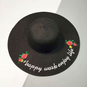 Factory Wholesale Floable Natural <b>Flat</b> Brim Straw <b>Hat</b> Handmade Embroidery Straw <b>Hat</b> - Product Image 4