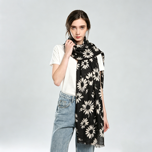 Bufanda Retro con Estampado de Margaritas para Mujer, Chal Vintage con Patrón Floral en Capas, Suave, Ligero, Largo, con Flecos - Product Image 3