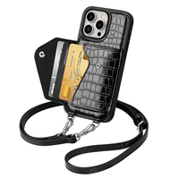 Étui portefeuille en cuir véritable personnalisé OEM ODM avec bandoulière pour iPhone 16 17 18 Pro Max – Vente en gros