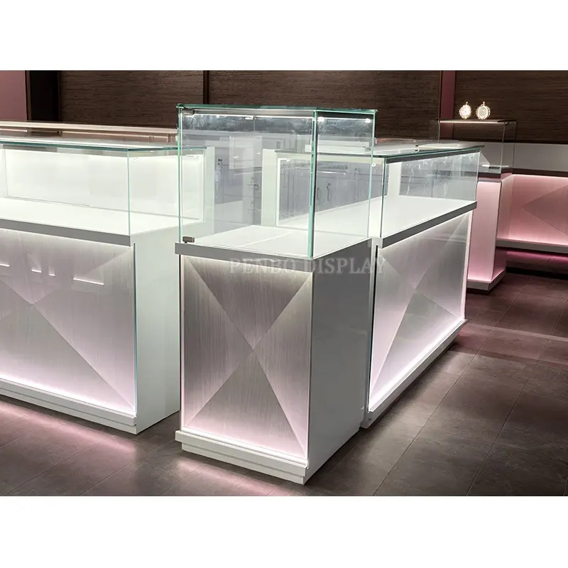 Beleuchtete Juwelier möbel Original Juwelier geschäft Innen architektur Ideen Benutzer definierte rosa Schmuck geschäfte Schmuck Vitrine