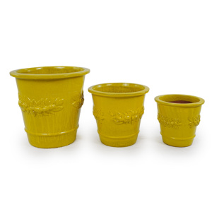 Pot de fleurs en céramique émaillée à motif elliptique gaufré de style américain, finition dégradée jaune lumineux, écologique, pour la maison et le jardin - Product Image 2
