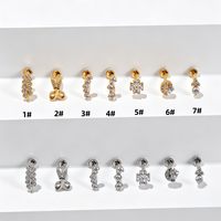 Perhiasan Tubuh YW Stainless Steel 18G Internally Threaded Flat Back Labret Stud Tragus Helix CZ