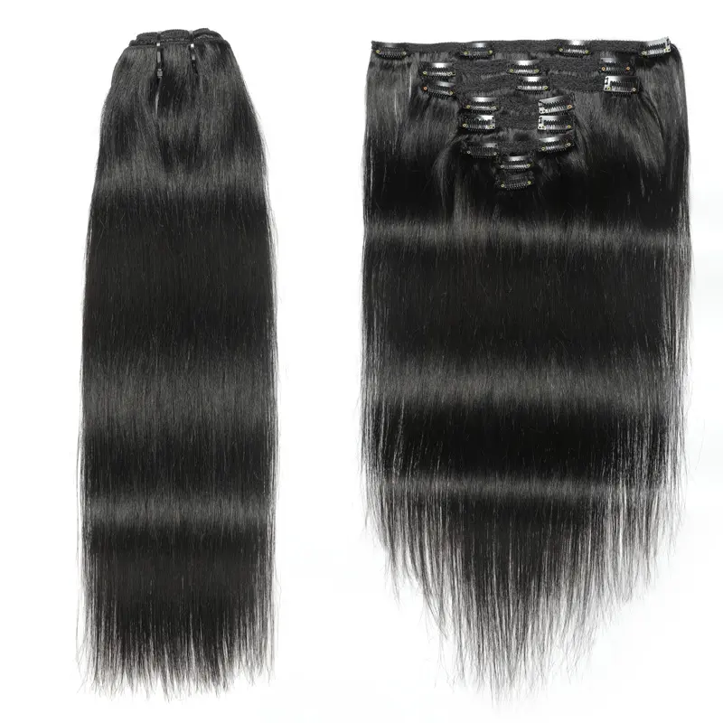 Extensions de cheveux 100% naturels lisses pour femme noire, lot de 8 pièces par lot, cheveux humains vierges et noirs, vente en gros