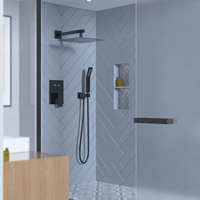 Panneau de douche mural noir mat avec bouton-poussoir, pommeau de douche pluie 10 pouces haute pression, ensembles de douche murale