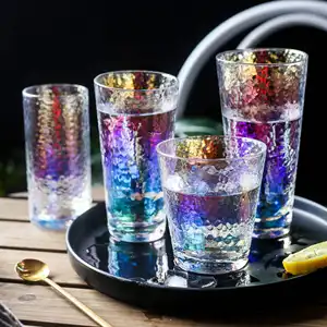 Drinkware Glass Set Wholesale Hammer Pattern Water Pot Iridescent Colored Glass Drinking Beer Glass Pint Glasses