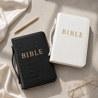 Vente en gros de couvertures de livre de luxe en cuir noir et blanc à motif crocodile, avec fermeture éclair, pour la Bible