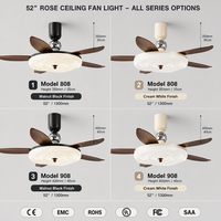Ventilateur de plafond rétractable moderne avec lumière LED, haut-parleur Bluetooth et télécommande pour salon