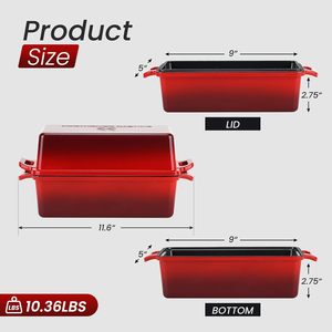 Moule à pain en fonte émaillée Northriver Casting 9x5 pouces, lot de 2 avec couvercle, résistant au four et au congélateur, robuste, rouge - Product Image 2