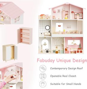 Kit de maison de jeu en bois éducatif moderne pour filles, à faire soi-même, avec poupées et animaux de compagnie, cadeau pour les tout-petits de <span class=keywords><strong>3</strong></span> ans et plus - Product Image 2