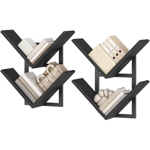 <b>Wall</b> <b>Mounted</b> Metal Wood <b>Shelf</b> 2 Tier Storage Organizer For Bedroom Living Room - Product Image 5