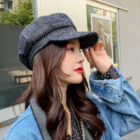 Casquette Gavroche Vintage Style Britannique en Tweed à Carreaux pour Femme, Béret Octogonal Ajustable, Chapeau de Peintre, Chapeau de Boulanger Automne Hiver