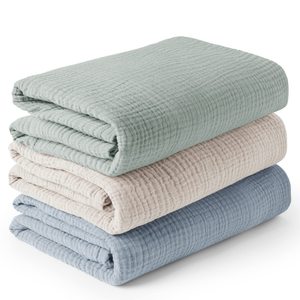 100% coton couleur unie impression mousseline Swaddle couverture 3pc-packing bébé dormir literie couverture - Product Image 3