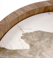 Nouvelle table basse ovale en teck écologique et durable, design moderne, pieds en bloc, meubles de salon pour appartement