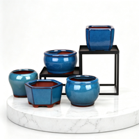 Pot à Bonsaï en Céramique Yixing Écologique, Petit Pot Multi-Styles en Porcelaine Émaillée Bleue pour Plantes Succulentes d'Extérieur, de Jardin et d'Hôtel