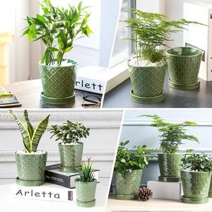 Pots de jardin, jardinières en céramique avec trou de drainage et plateau en céramique, décoration pour la maison, le rebord de fenêtre, cadeau - Product Image 5