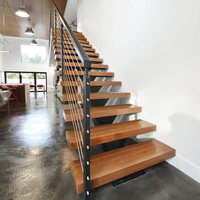Escalier intérieur design européen moderne, style duplex loft, poutre droite simple, poutre oblique, acier-bois, sur mesure