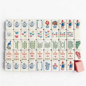Tuiles de <span class=keywords><strong>Mahjong</strong></span> Américain en Acrylique Bleu Écologiques et Durables, Ensemble Complet de 160 Pièces avec Jokers, Dragons, Vent, Fleurs, Dés et Cartes de Jeu - Product Image 4