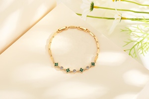 Pulsera Dorada <span class=keywords><strong>para</strong></span> Hombre, Conjunto al por Mayor, Oro Laminado de 18K, Bisutería, <span class=keywords><strong>Pulseras</strong></span> de Zirconia con Trébol de Cuatro Hojas <span class=keywords><strong>para</strong></span> <span class=keywords><strong>Adolescentes</strong></span> - Product Image 3