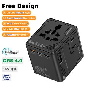 Adaptor Perjalanan <span class=keywords><strong>Universal</strong></span> Internasional Worldplug Mecha 2AC GaN 45W dengan 2 Tipe-C dan 2 USB - Product Image 1