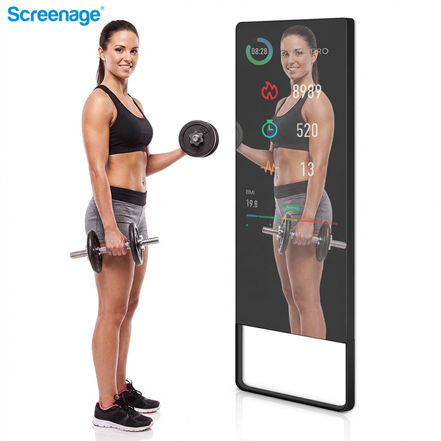 Screenage Smart Fitness Mirror AI Personal Trainer Floor Standing LCD Display Home Gym Exercise Mirror