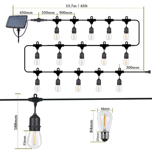 10 전구 태양 정원 조명 S14 전구 문자열 조명 2W 2200mAh 배터리 태양 ABS 전구 야외 정원에 대 한 문자열 조명 교수형 - Product Image 3