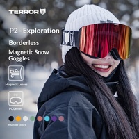 TERROR Discovery Lunettes de ski pour enfants, femmes et hommes, magnétiques, sans monture, HD, vue large, lentilles cylindriques professionnelles en PC, double lentille