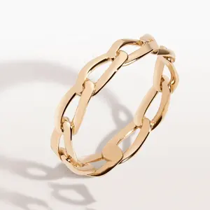 LOZRUNVE 925 סטרלינג כסף אלגנטי מצופה זהב רגיל מינימליסטי קובני שרשרת קישור טבעת לנשים