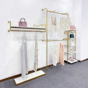 Treo đường sắt Kệ thép không gỉ vàng vải giá treo tường bán lẻ quần áo hiển thị công nghiệp ống quần áo giá - Product Image 1
