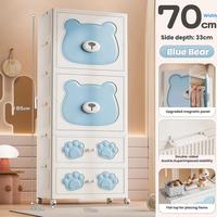 Armoire de rangement pliable pour bébé à 4 niveaux en plastique avec tiroirs, motif ours bleu, organisateur de vêtements pour enfants, pour chambre d'enfant