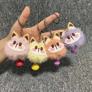 Cute Cartoon Lucky Fluffy Fur Ball Bell cat Puff Keychain Cute Cat Keychain Plush <b>Bag</b> Fashion Pendants Charms - Product Image 4
