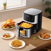 Friteuse à air en acier inoxydable 4,5-8L pour usage domestique et en camping-car, sans huile, arrêt automatique, nettoyage facile, économie d'énergie