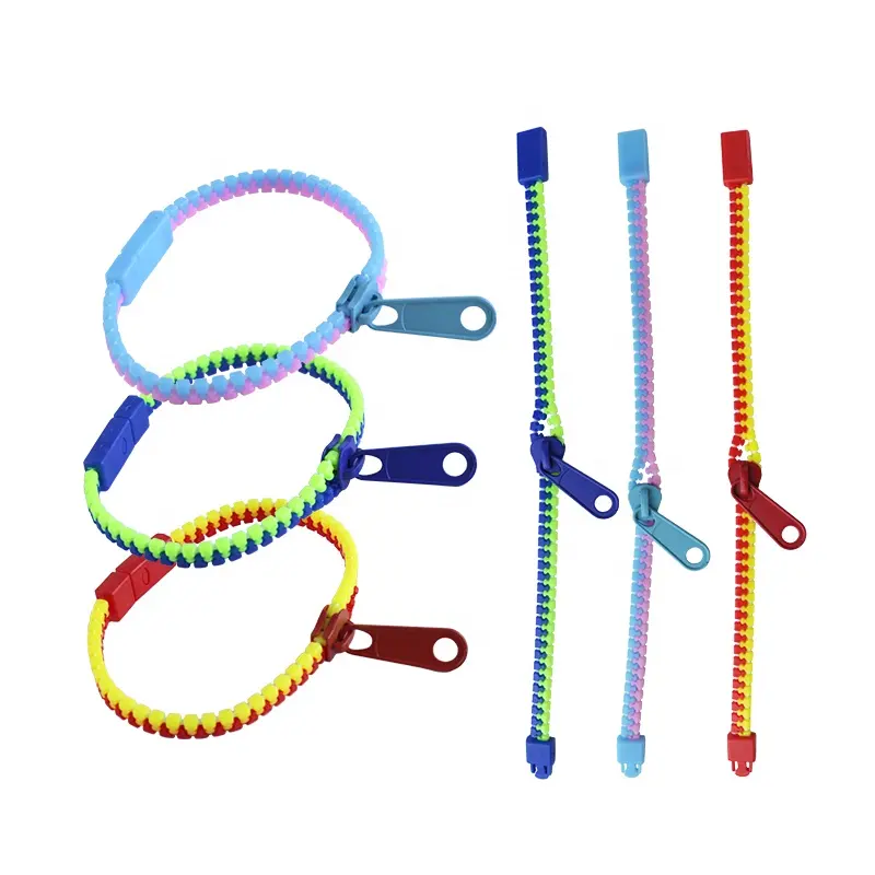 Gelang plastik Festival persahabatan gelang ritsleting gelang mainan Fidget, hadiah untuk anak laki-laki dan perempuan perlengkapan pesta ulang tahun