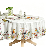 Nappe de table durable en polyester imprimé pour les fêtes, le printemps et l'été, motif floral d'oiseaux et de branches, idéale pour les pique-niques et les dîners