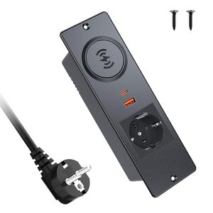 Regleta de Enchufes Empotrable Industrial para Oficina con Cargador Inalámbrico de 15W, Puertos USB QC3.0/PD3.0 y 2-4 Tomas de CA, Estándar Europeo - Product Image 1
