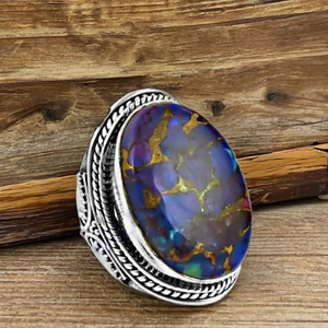 Top Selling Genuine Mohave <b>Turquoise</b> Blue Opal Oval Cut Copper Gemstone 925 Sterling Silver Dainty Promise Glitzy <b>Ring</b> Women - Product Image 2