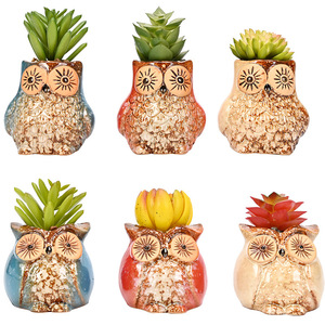 Hibou Pot De Fleur <span class=keywords><strong>Japonais</strong></span> Coréen Animal Pot Mini Pot De Fleur En Céramique Hibou Ensemble (Plante Non Inclus) - Product Image 1