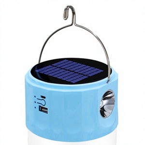 Lampe de camping d'urgence solaire LED rechargeable avec chargement USB intégré 100W, corps en PP D118mm, batterie 2400mAh, 3 niveaux de luminosité réglables - Product Image 1