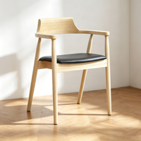 Chaise de salle à manger de style nordique moderne, en bois massif de frêne, dossier incurvé, assise en cuir PU, pour la maison, le bureau, l'hôtel, l'appartement, meubles de maison