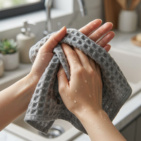 Serviettes de cuisine en microfibre gaufrée super absorbantes, sans peluches, épaisses, pour le nettoyage des meubles et des cafetières (vente en gros)