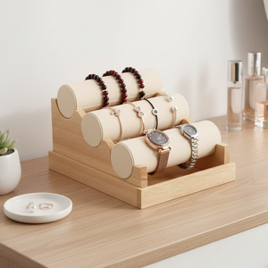 Expositor de Madera Maciza de Tres Niveles Desmontable para Relojes y Pulseras con Forro de Terciopelo, Vitrina para Joyería - Product Image 3