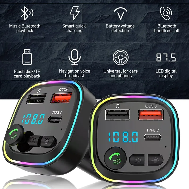 핸즈프리 통화 및 고속 충전 기능이있는 다기능 무선 차량용 FM 송신기 MP3 플레이어