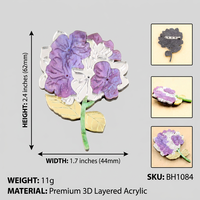 Broche Acrílico Tridimensional Inspirado en la Naturaleza |   Pin Floral de Hortensia Morada |   Broches Personalizados de Mariposa y Trébol