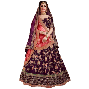 Seductor diseñador púrpura bordado Lehenga Choli ropa de novia para bodas - Product Image 1