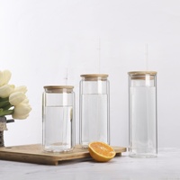 Tasse en Verre Gobelet Bouteille d'Eau Double Paroi à Sublimation Effet Boule à Neige 16oz 20oz Transparent pour Café Glacé ou Bière avec Couvercle