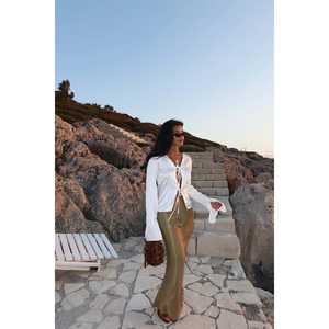 <b>White</b> Gredel Satin Blouse for Women Floral Embroidery <b>Lace</b> Decoration Long Formal Chiffon Poplin <b>Tops</b> XL 4XL for Spring Autumn - Product Image 3