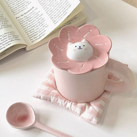 Couvre-tasse en céramique 3D mignon chat et chien, couvercle anti-poussière créatif peint à la main, couvercle universel style girly Ins pour tasses à café