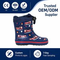 Bottes de pluie en caoutchouc pour enfants avec cordon de serrage imperméables, chaussures de jeu d'extérieur pour enfants, thème camion de pompiers, en caoutchouc naturel durable