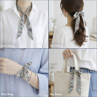 Écharpe en soie minimaliste à motifs floraux, longue, imprimée, utilisable comme ruban, accessoire de cou, attache pour cheveux, ou bandeau pour poignée de sac ou poignet, accessoire de mode quotidien